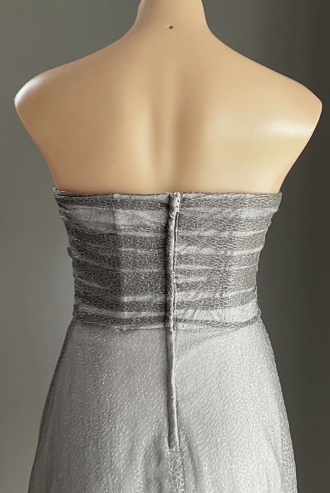 COLLECTION Fit & Flare Midi Dress Silver Net Strapless Ladies Size 10
