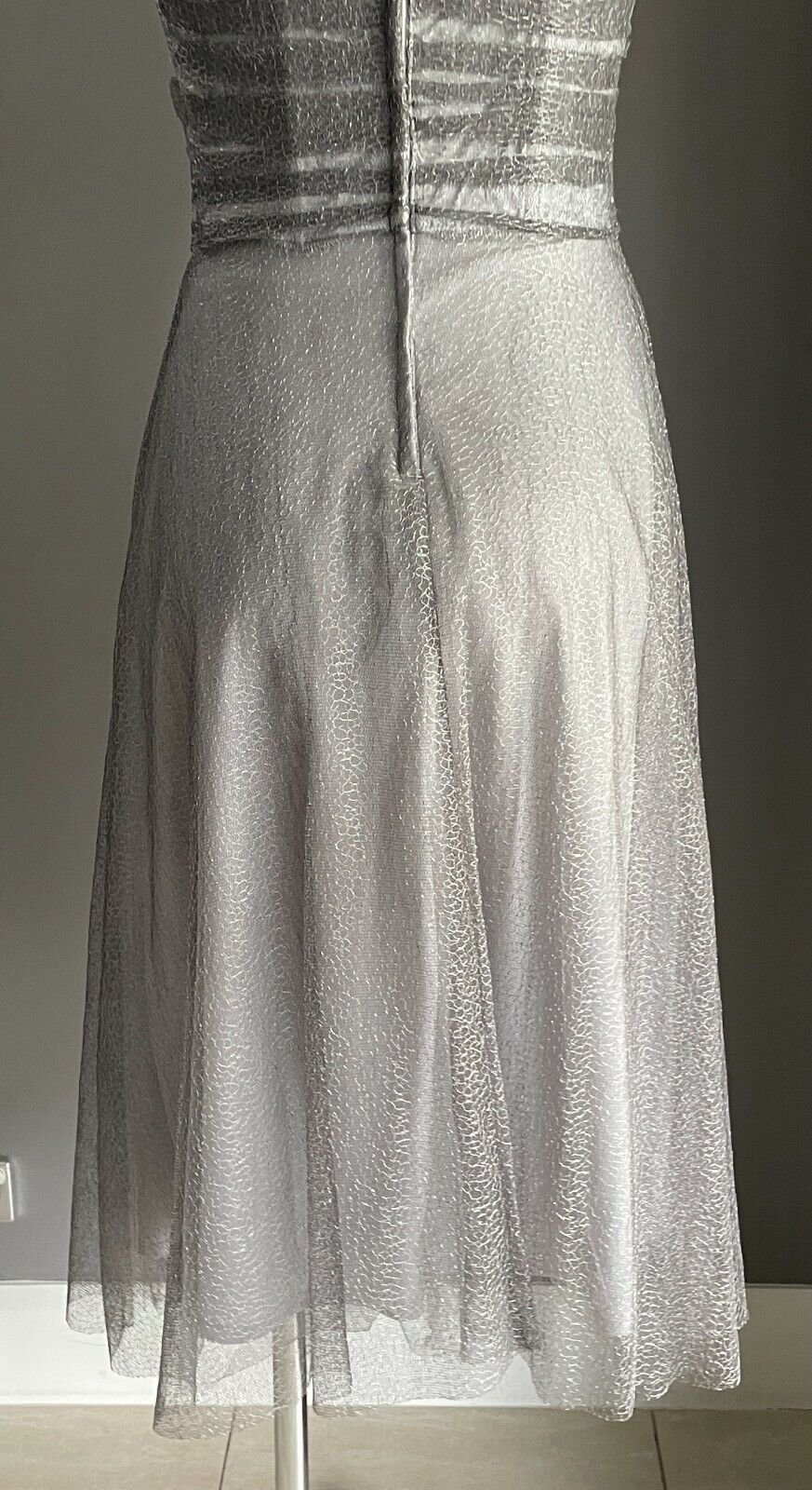 COLLECTION Fit & Flare Midi Dress Silver Net Strapless Ladies Size 10
