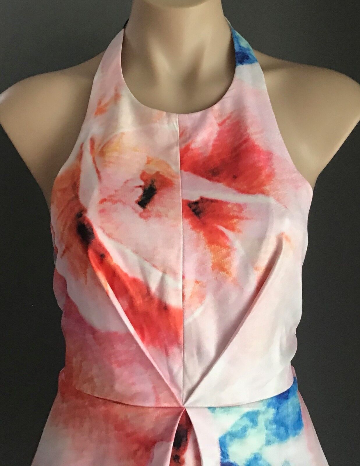 PARADISCO Mini Dress MultiColour Floral Print Halter Neck Fit & Flare Sz 10 NEW