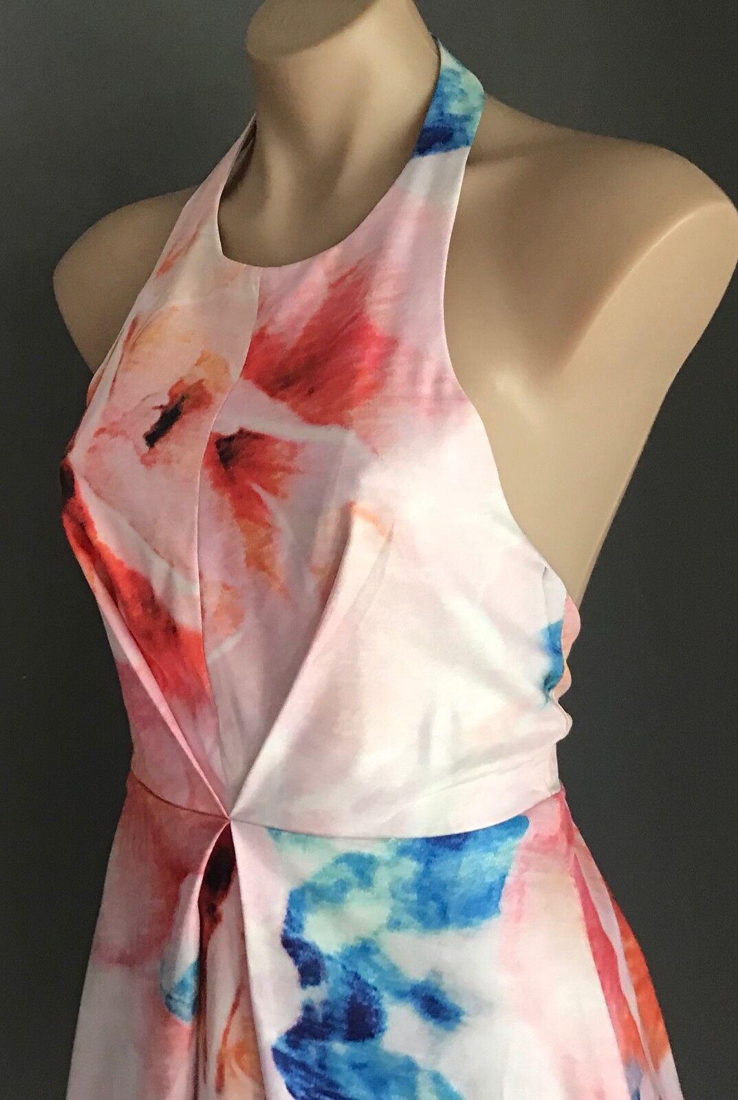 PARADISCO Mini Dress MultiColour Floral Print Halter Neck Fit & Flare Sz 10 NEW