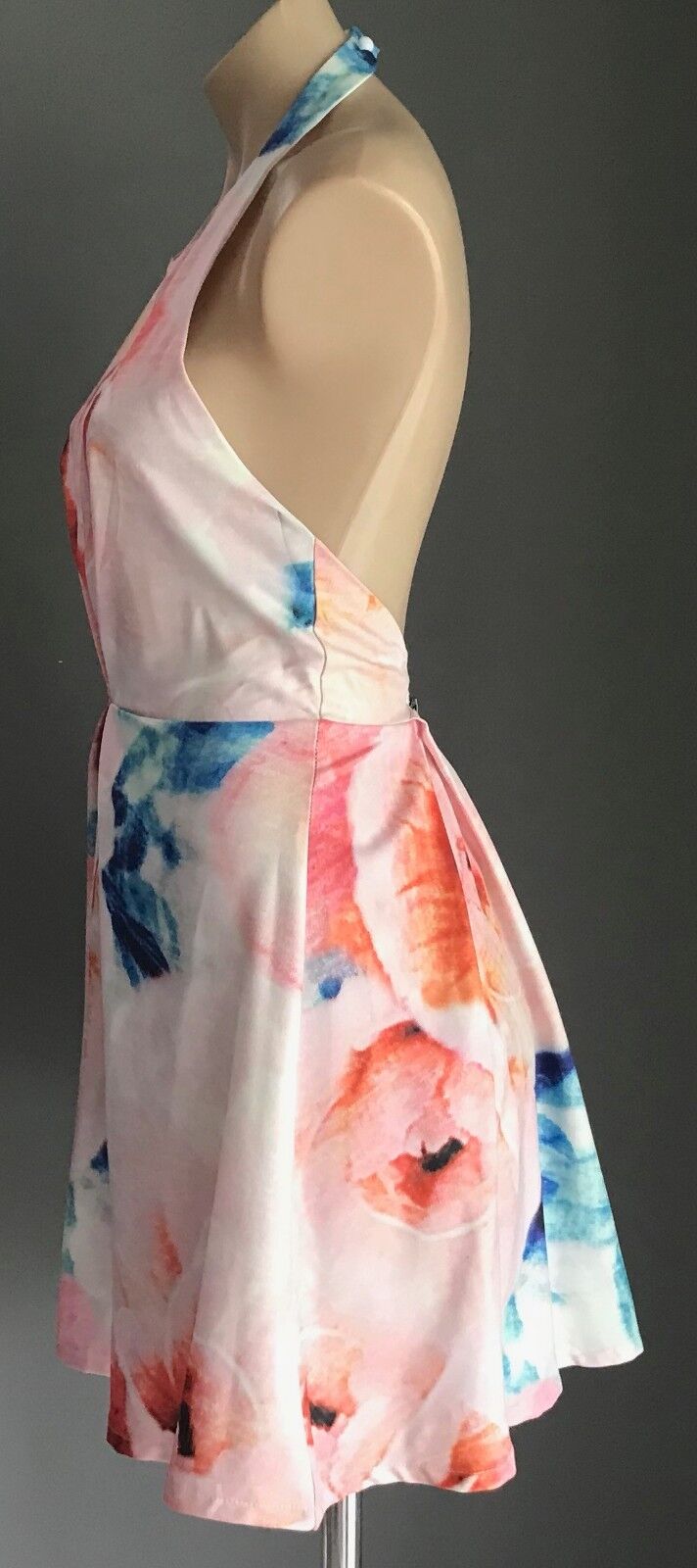 PARADISCO Mini Dress MultiColour Floral Print Halter Neck Fit & Flare Sz 10 NEW