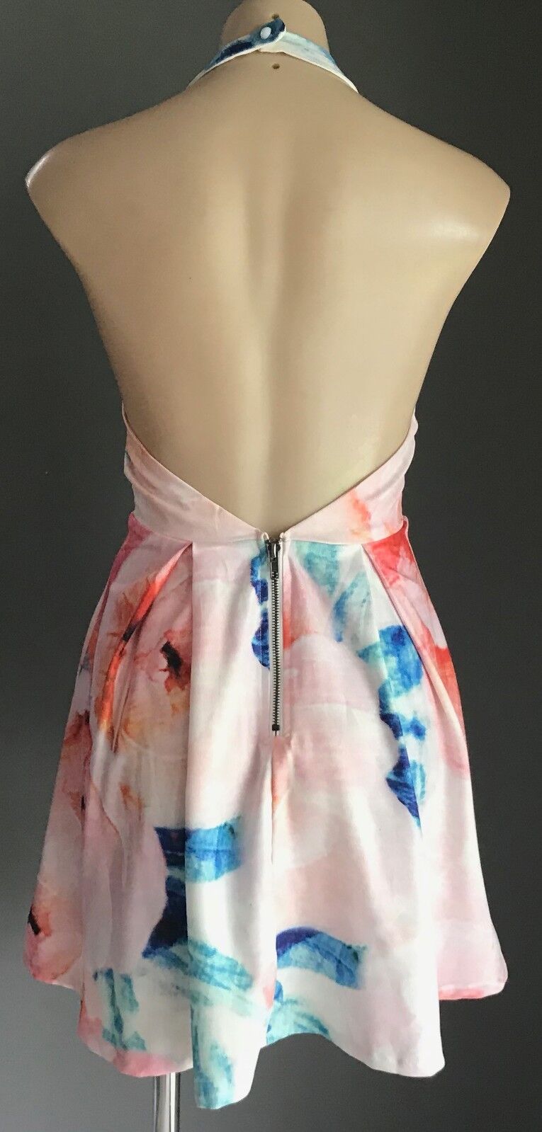 PARADISCO Mini Dress MultiColour Floral Print Halter Neck Fit & Flare Sz 10 NEW