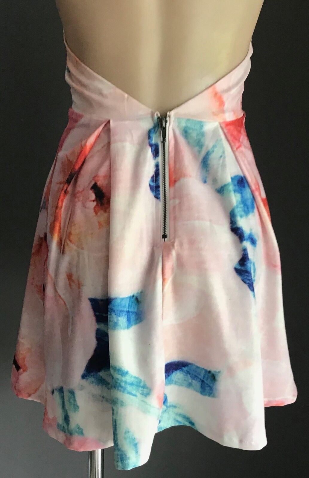 PARADISCO Mini Dress MultiColour Floral Print Halter Neck Fit & Flare Sz 10 NEW