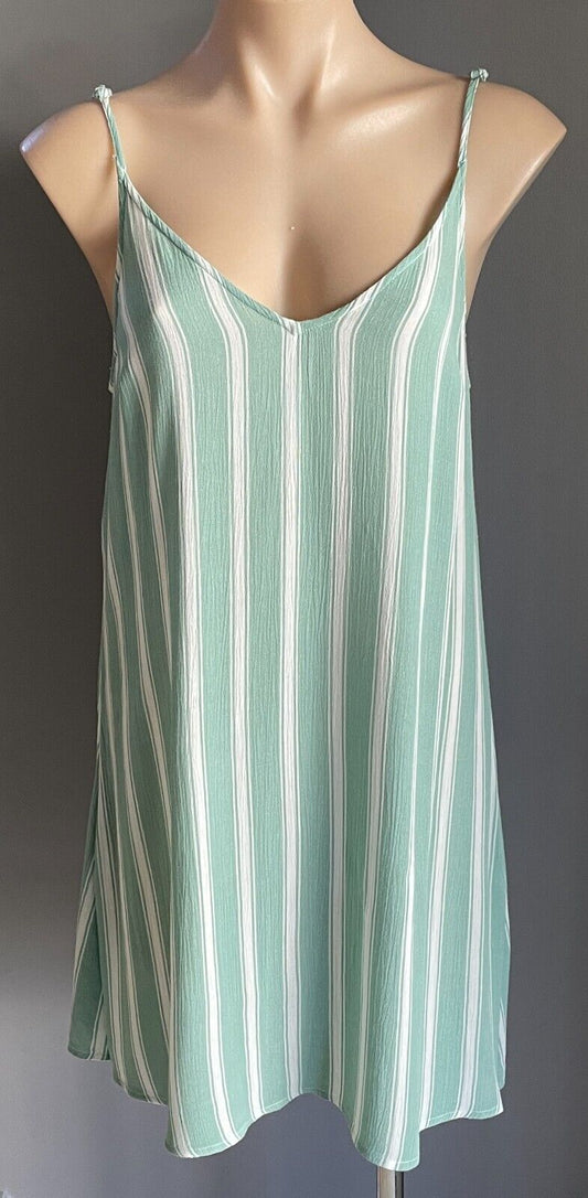 LUCK & TROUBLE Sage & White Stripe Sleeveless Shift Mini Dress Size 10
