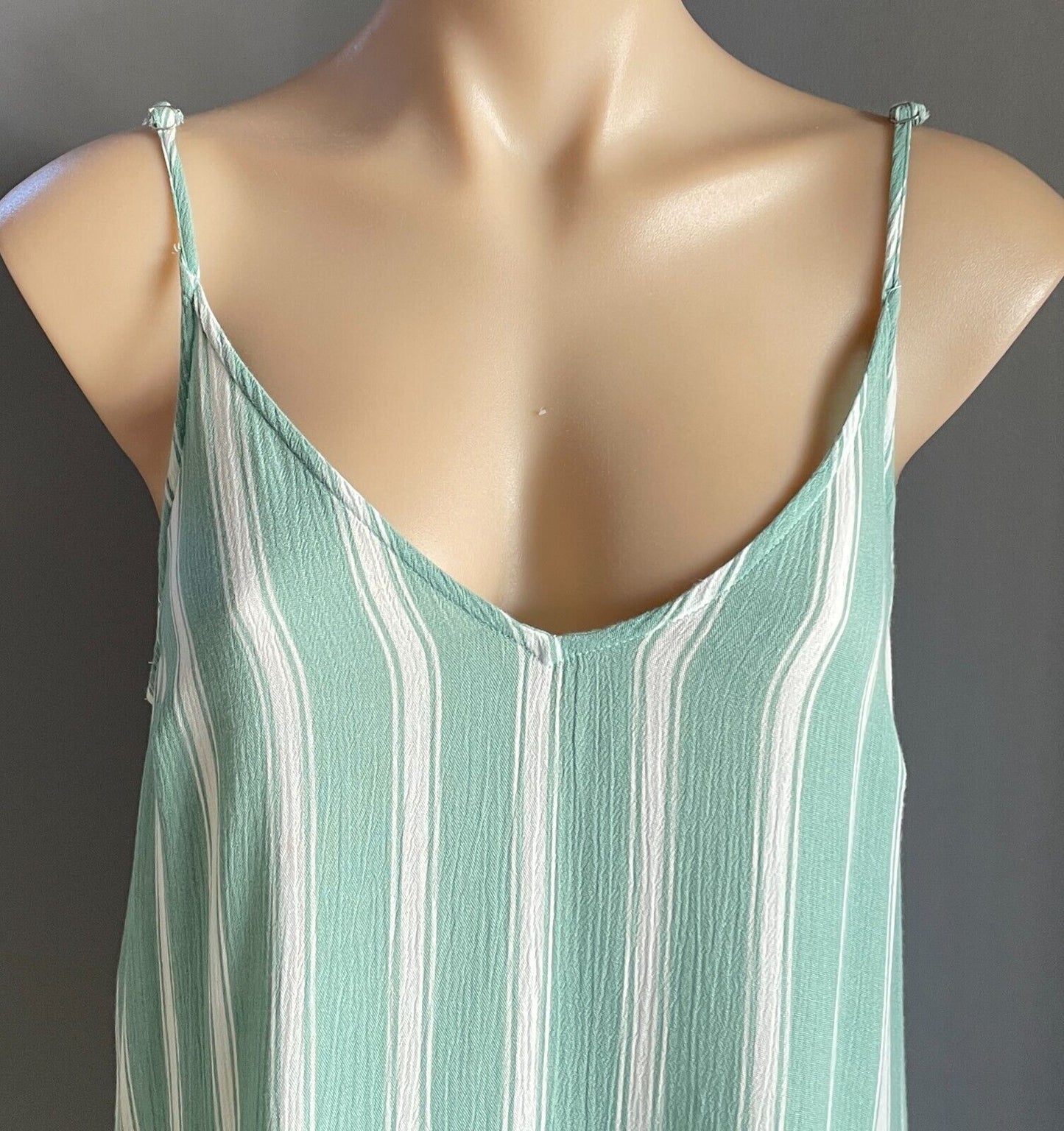 LUCK & TROUBLE Sage & White Stripe Sleeveless Shift Mini Dress Size 10