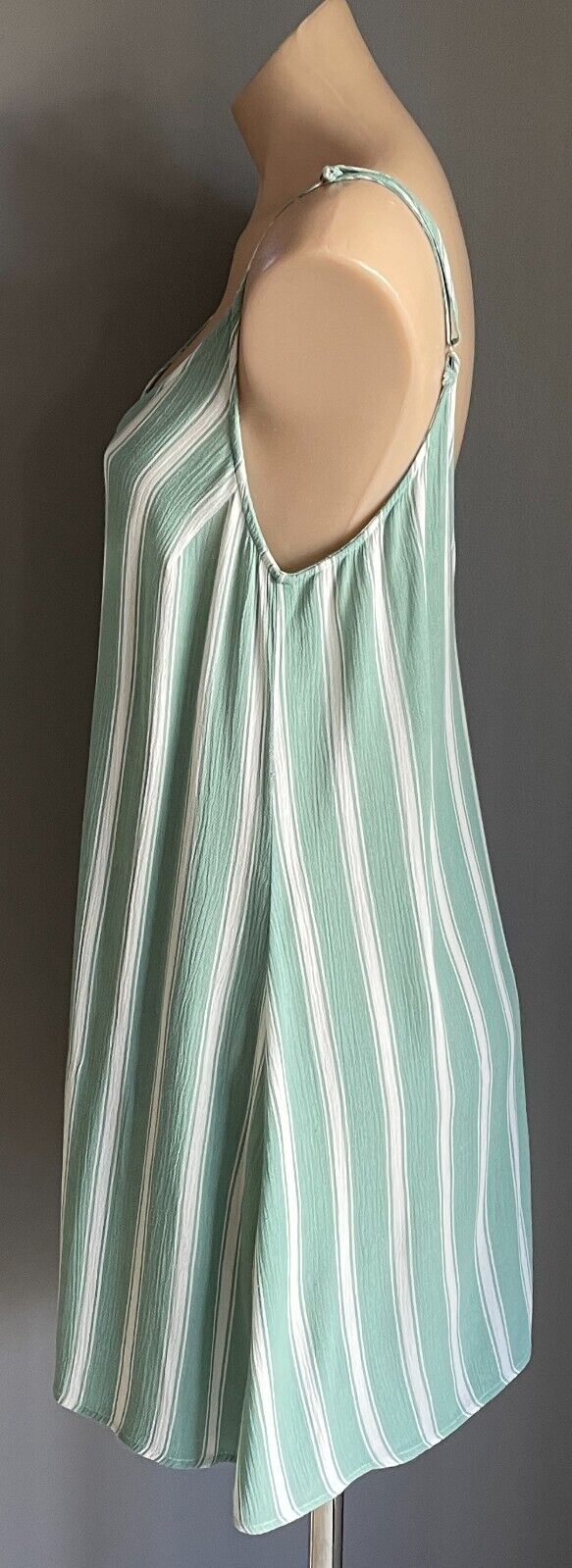 LUCK & TROUBLE Sage & White Stripe Sleeveless Shift Mini Dress Size 10