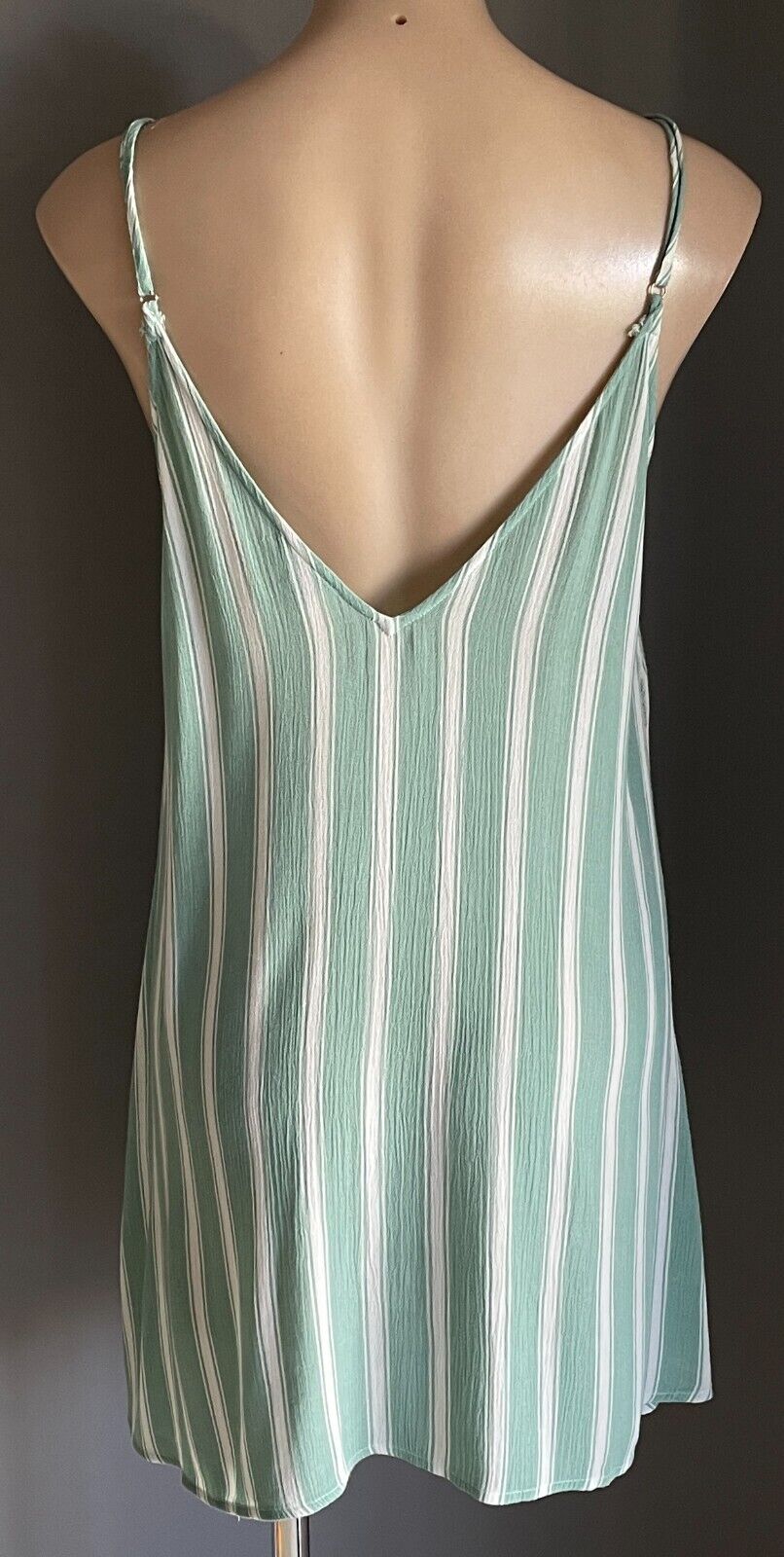 LUCK & TROUBLE Sage & White Stripe Sleeveless Shift Mini Dress Size 10