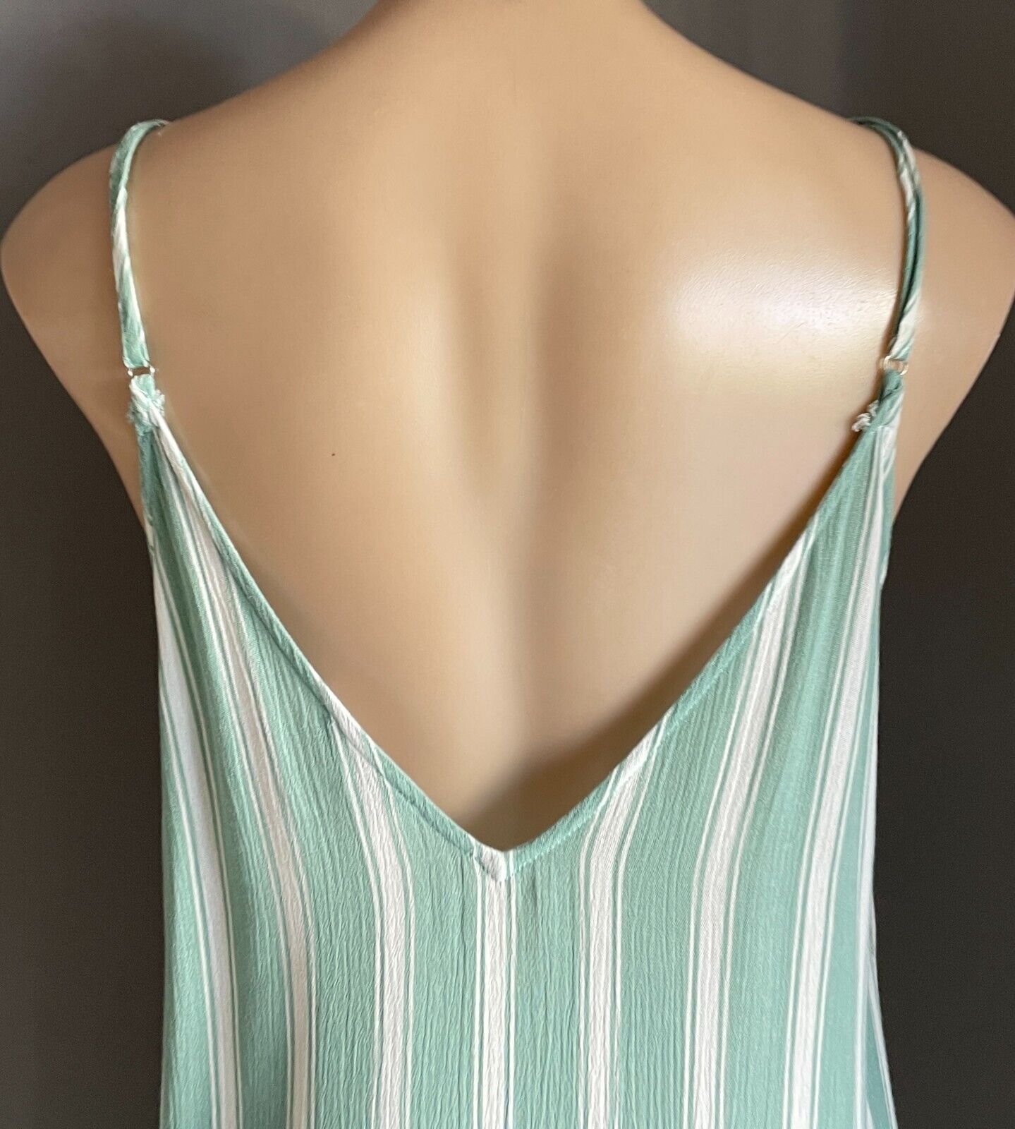 LUCK & TROUBLE Sage & White Stripe Sleeveless Shift Mini Dress Size 10