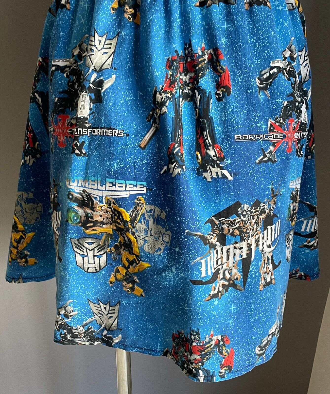 VAMPIRE BUNNIES Dress Transformers Print Fabric Fit &Flare Shirred Top Size 10