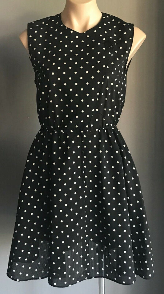 GRADE Dress Black & White Polka Dot Sleeveless Fit & Flare Size 10 Retro Vibe