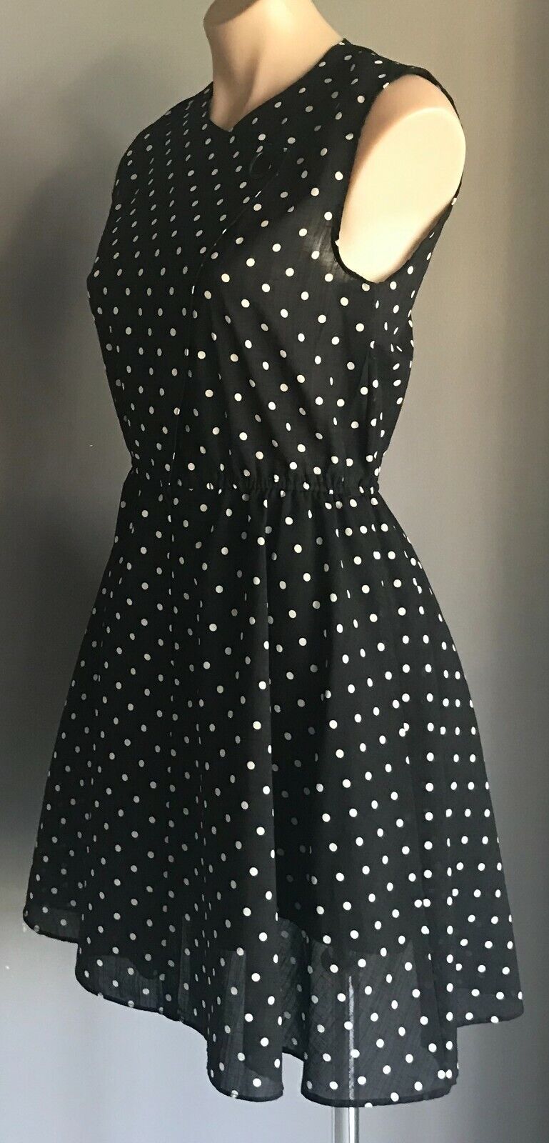 GRADE Dress Black & White Polka Dot Sleeveless Fit & Flare Size 10 Retro Vibe