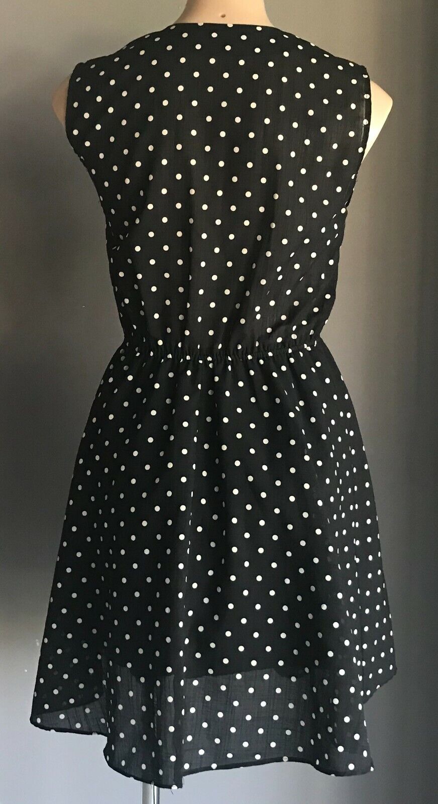 GRADE Dress Black & White Polka Dot Sleeveless Fit & Flare Size 10 Retro Vibe