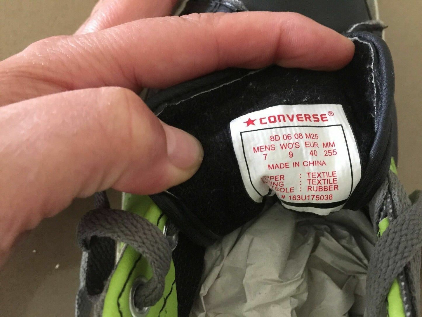 CONVERSE Sneakers Grey Lime Green PU Size Mens 7  9 EUR40 25.5cm Shoes New