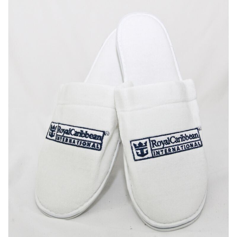 ROYAL CARIBBEAN INTERNATIONAL Slippers White Logo Print Soft 27cm L x 9.5cm W
