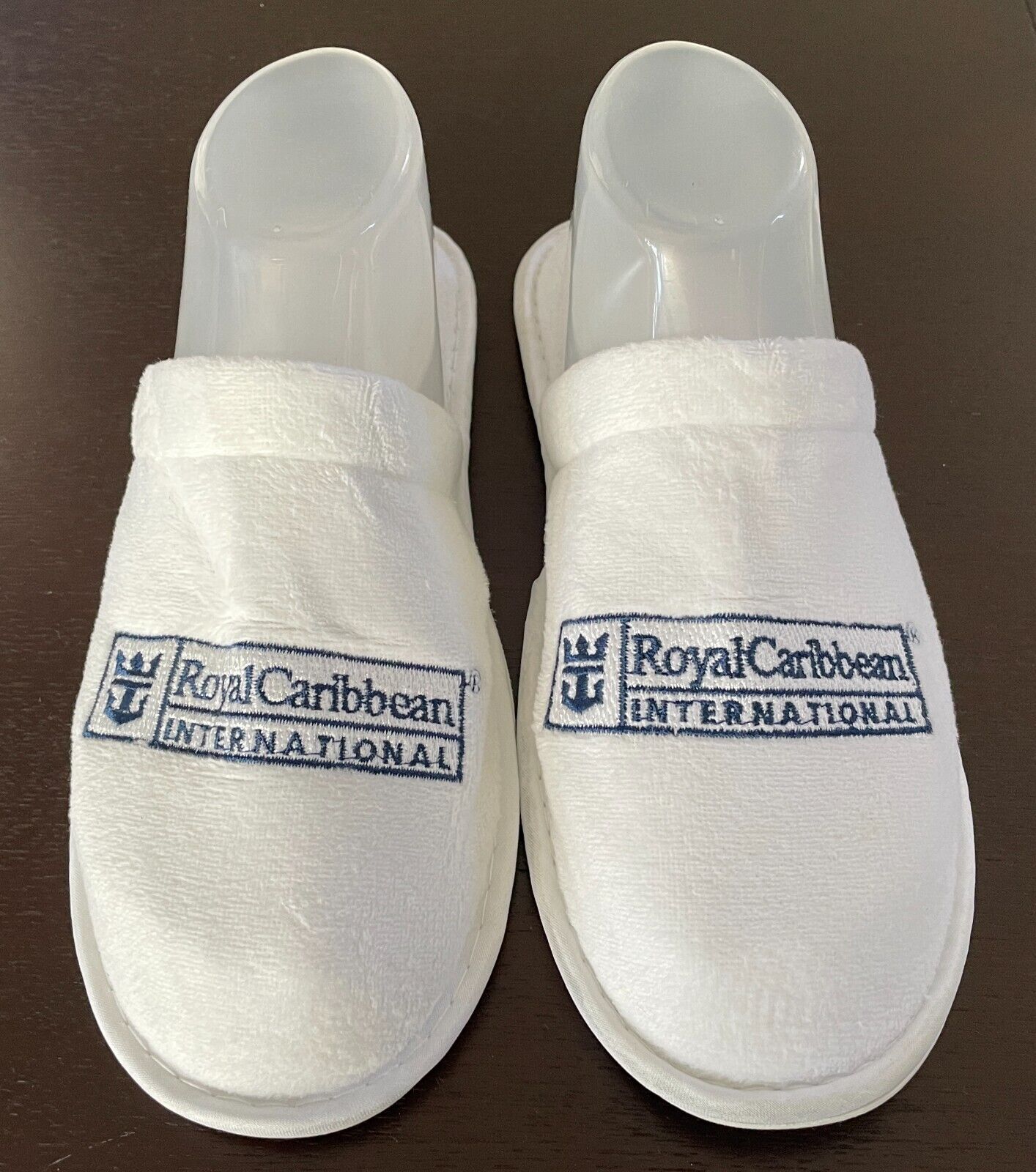 ROYAL CARIBBEAN INTERNATIONAL Slippers White Logo Print Soft 27cm L x 9.5cm W