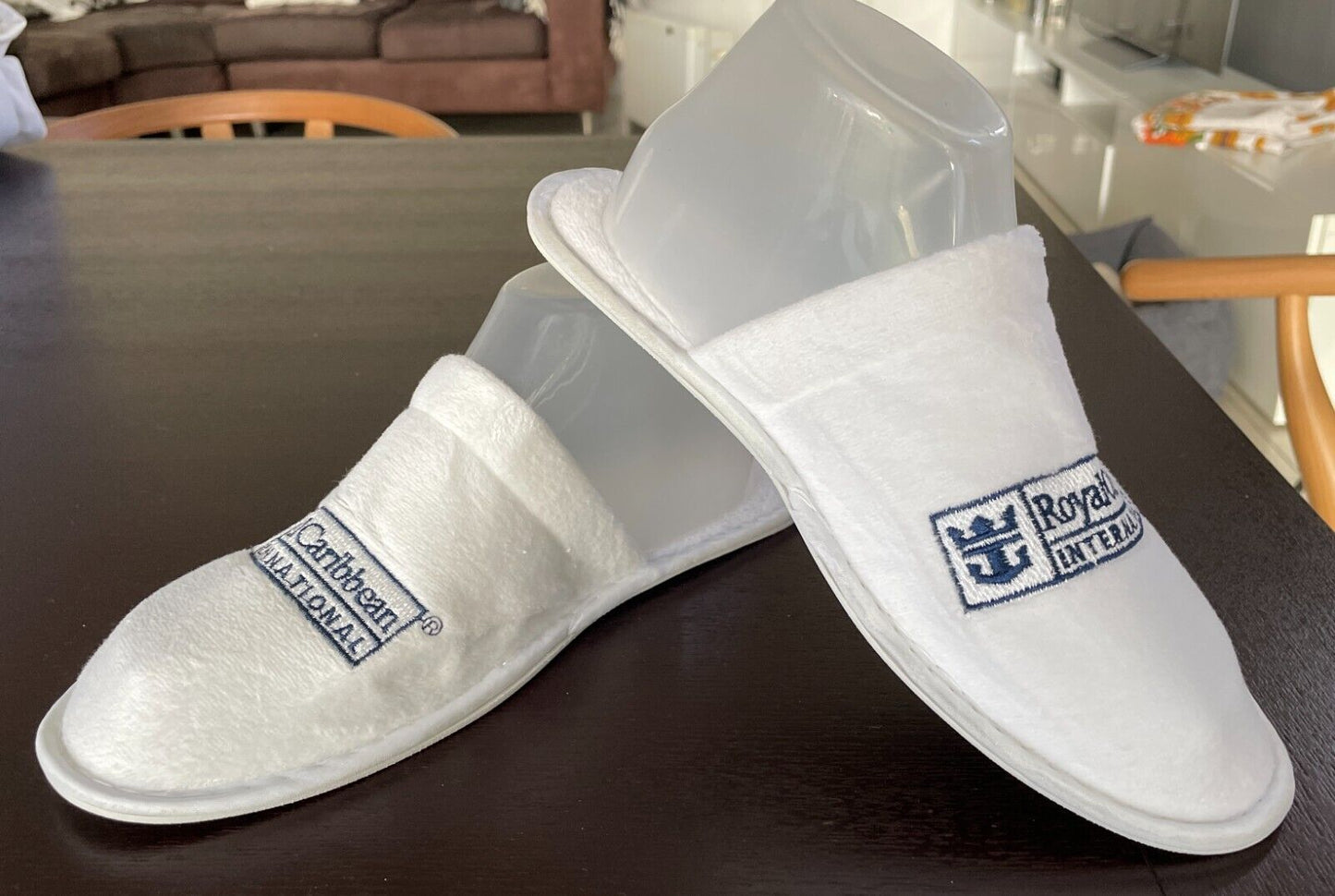 ROYAL CARIBBEAN INTERNATIONAL Slippers White Logo Print Soft 27cm L x 9.5cm W
