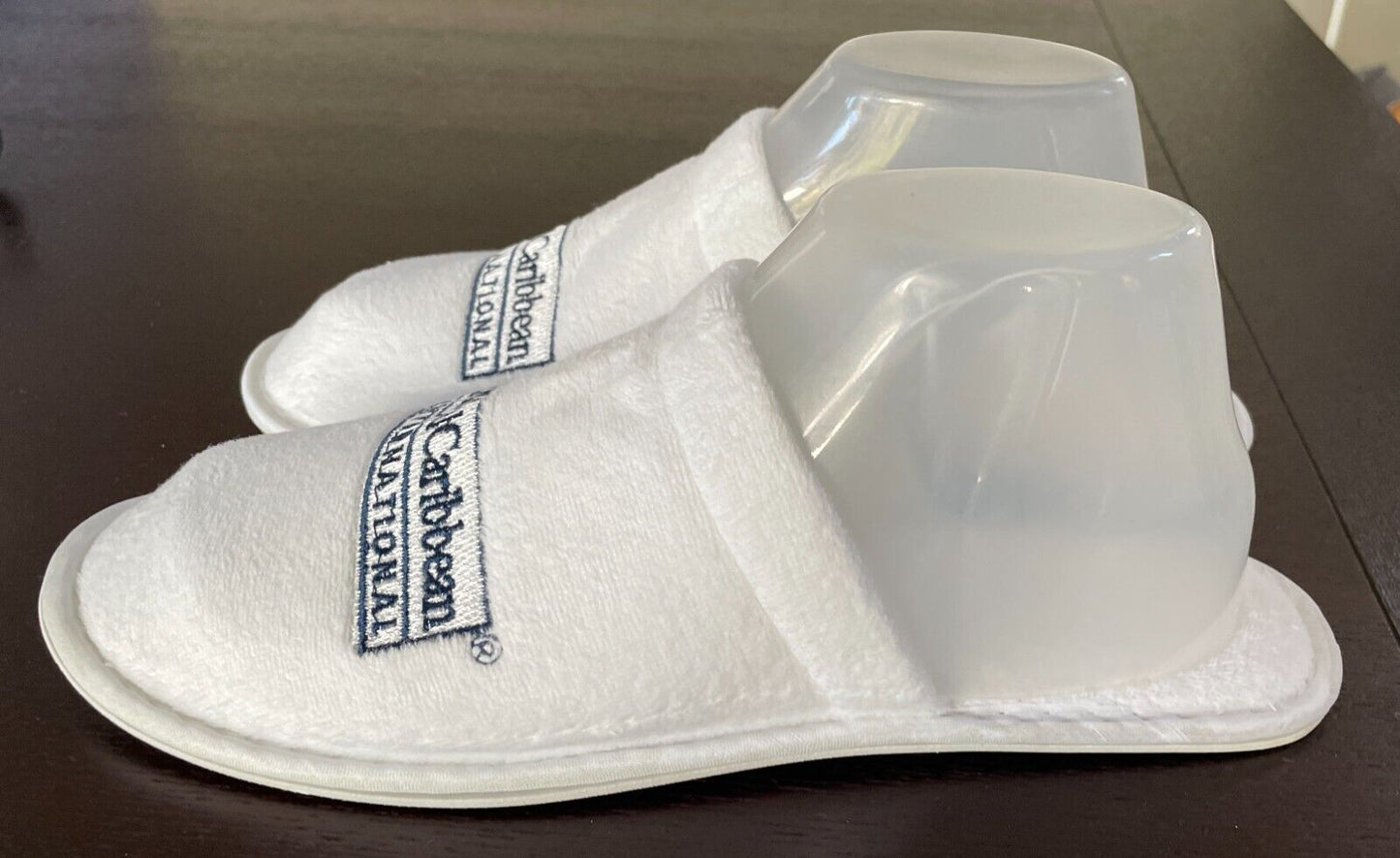 ROYAL CARIBBEAN INTERNATIONAL Slippers White Logo Print Soft 27cm L x 9.5cm W