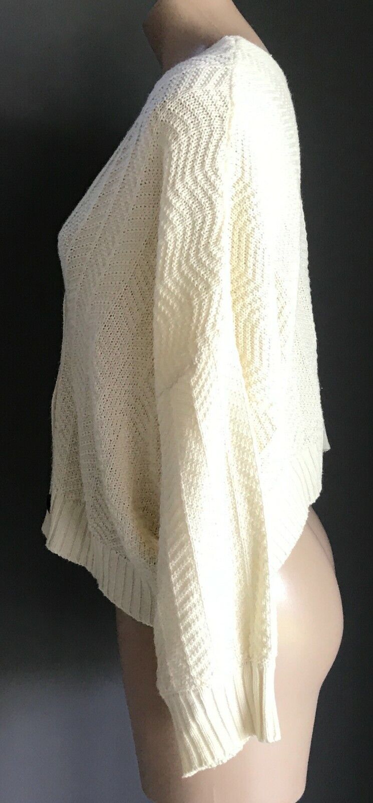 CHUNKY KNIT Cardigan Cream 3/4 Sleeve Crop Ladies Size M 12 NEW Vintage