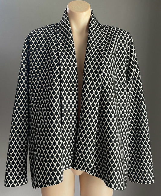 FELLA HAMILTON Jacket Shawl Lapel Black & Beige Print Long Sleeve Blazer Size 16