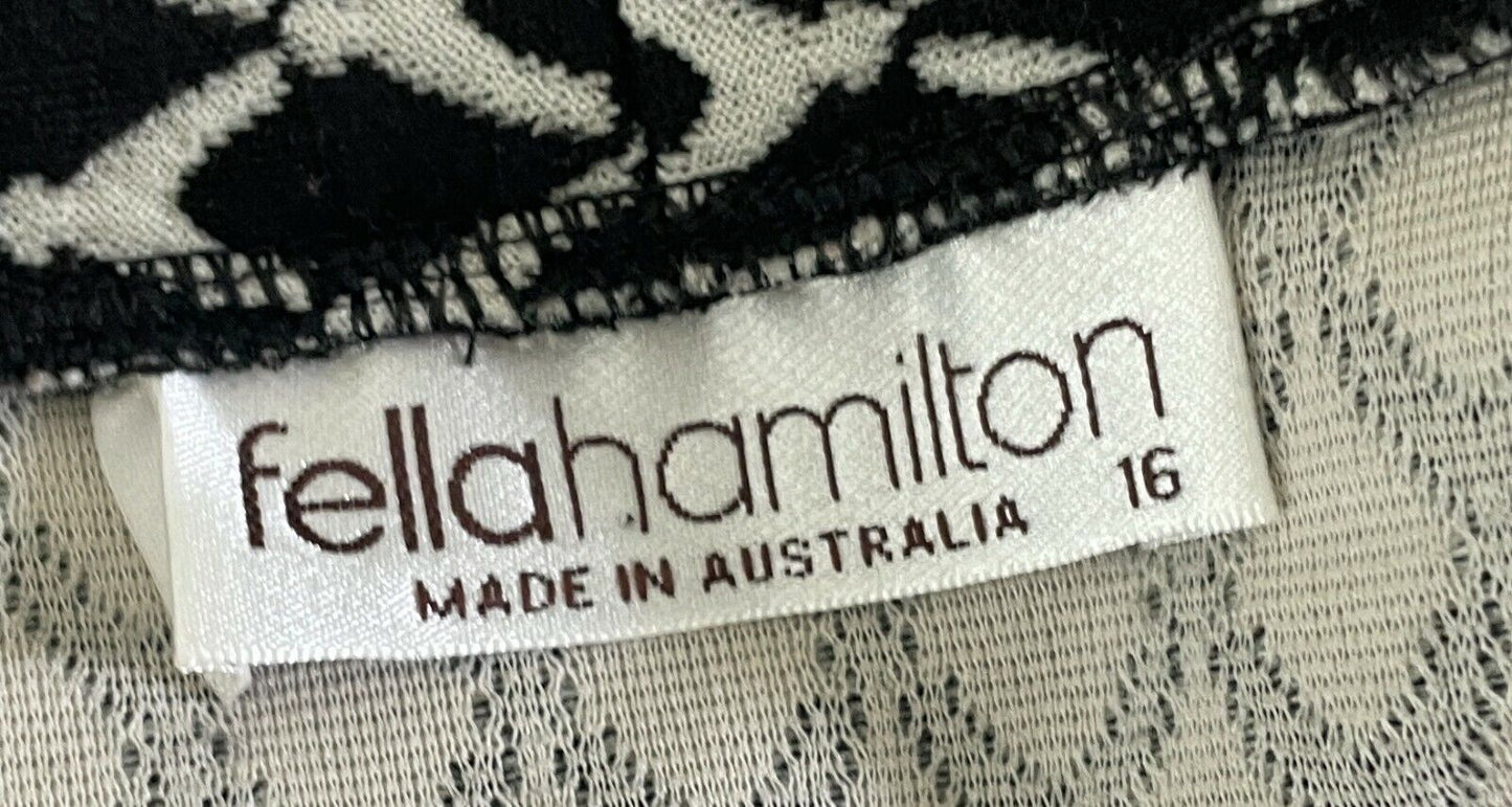 FELLA HAMILTON Jacket Shawl Lapel Black & Beige Print Long Sleeve Blazer Size 16