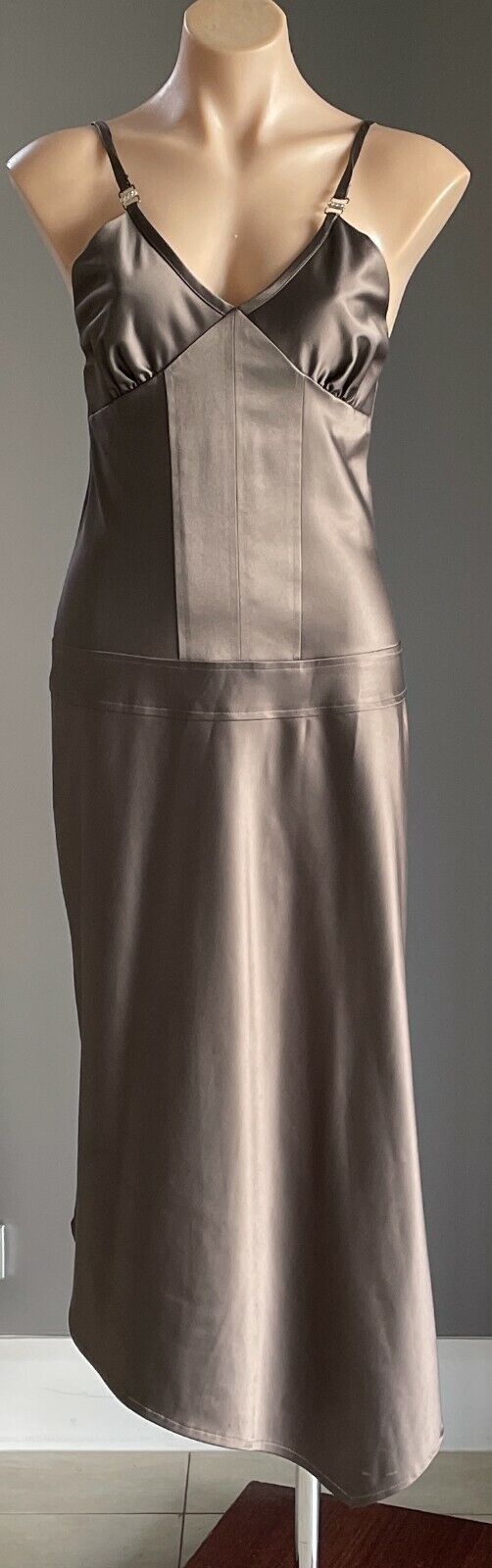 1980’s PA COLLECTION Midi Dress Bronze Sleeveless Asymmetric Hem Size 10 Vintage