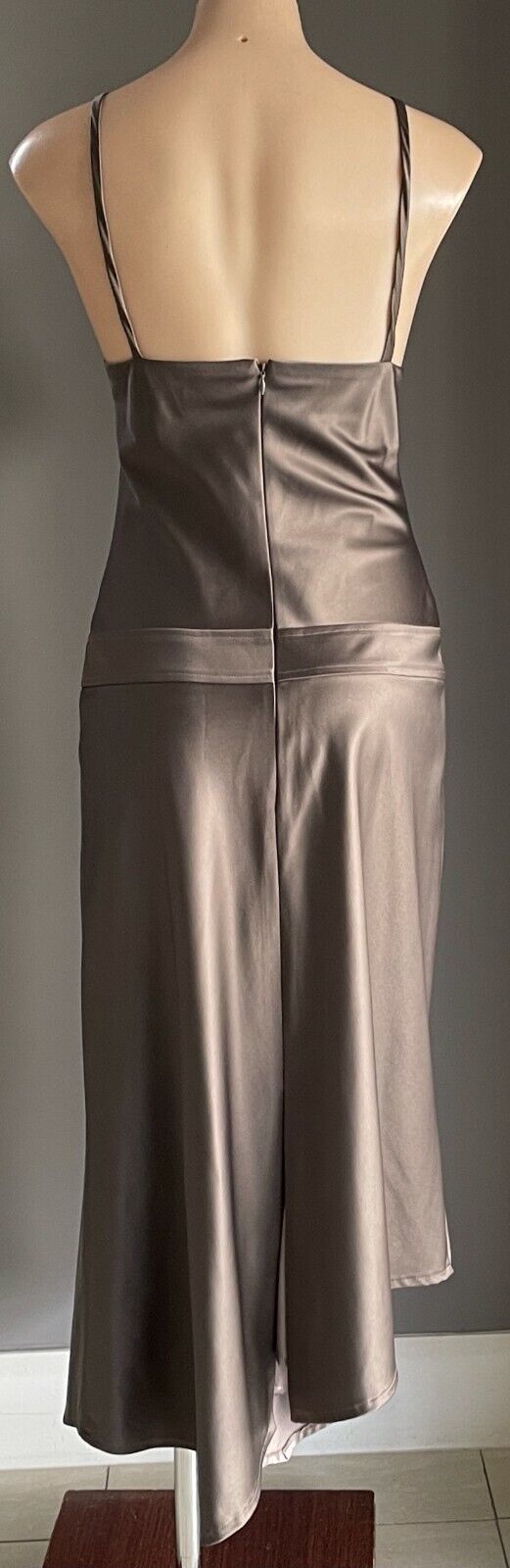 1980’s PA COLLECTION Midi Dress Bronze Sleeveless Asymmetric Hem Size 10 Vintage