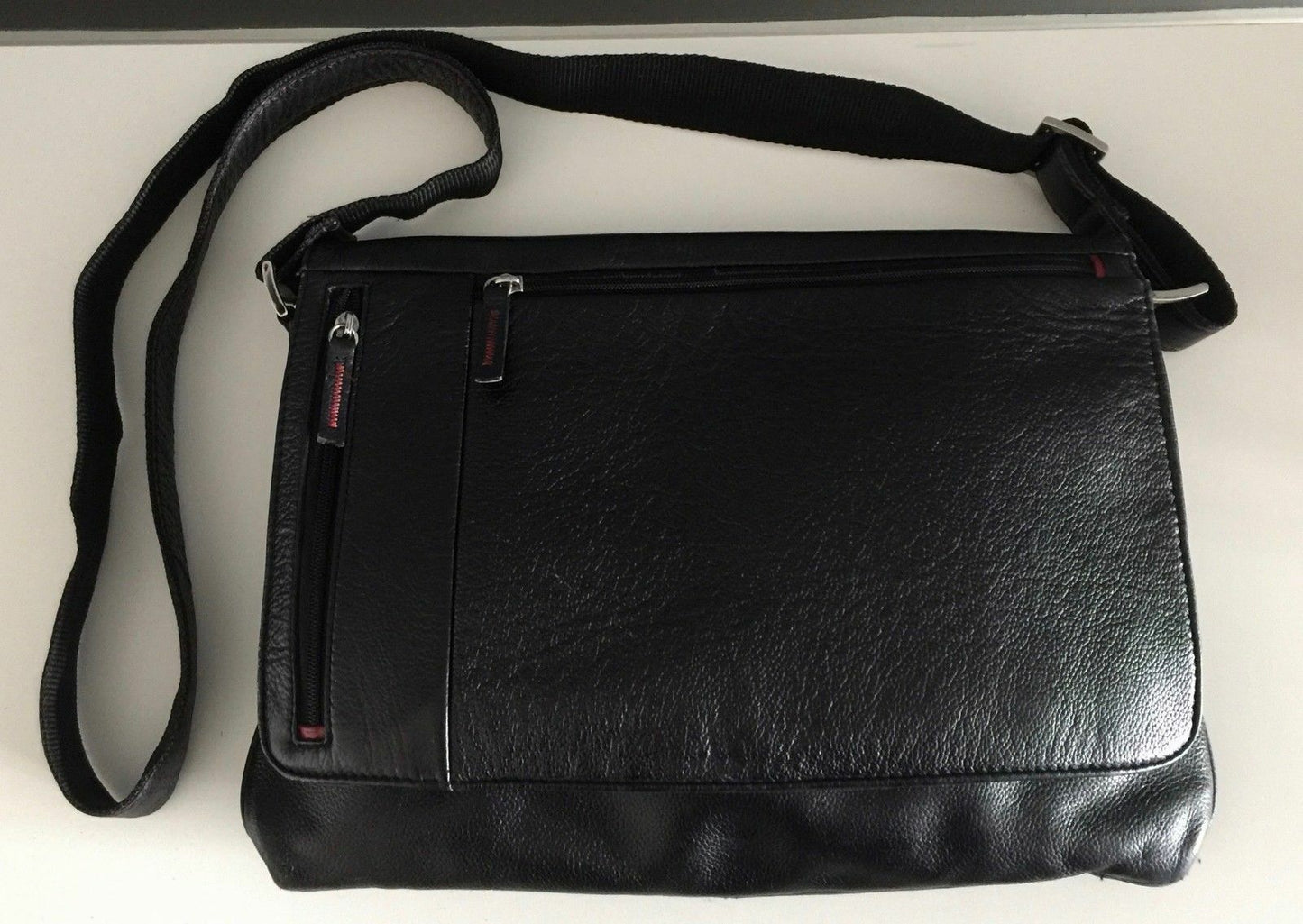 MONSAC Shoulder Bag Black Leather Satchel Crossbody Messenger TRAVEL Unisex
