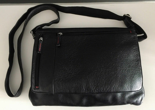 MONSAC Shoulder Bag Black Leather Satchel Crossbody Messenger TRAVEL Unisex