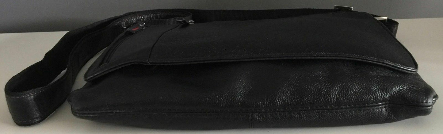 MONSAC Shoulder Bag Black Leather Satchel Crossbody Messenger TRAVEL Unisex