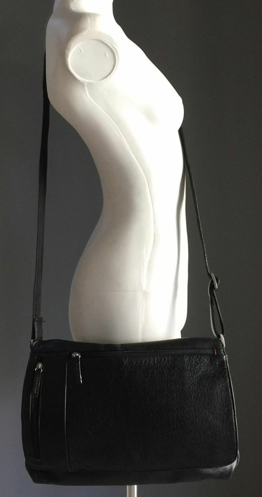 MONSAC Shoulder Bag Black Leather Satchel Crossbody Messenger TRAVEL Unisex