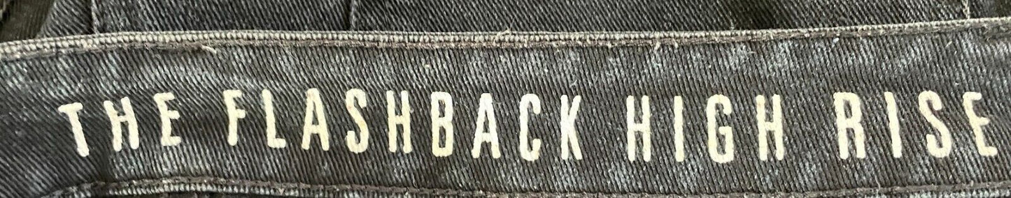 COTTON ON Flashback Denim Jeans Shorts Black High Rise Distressed Fray Hem Sz 14