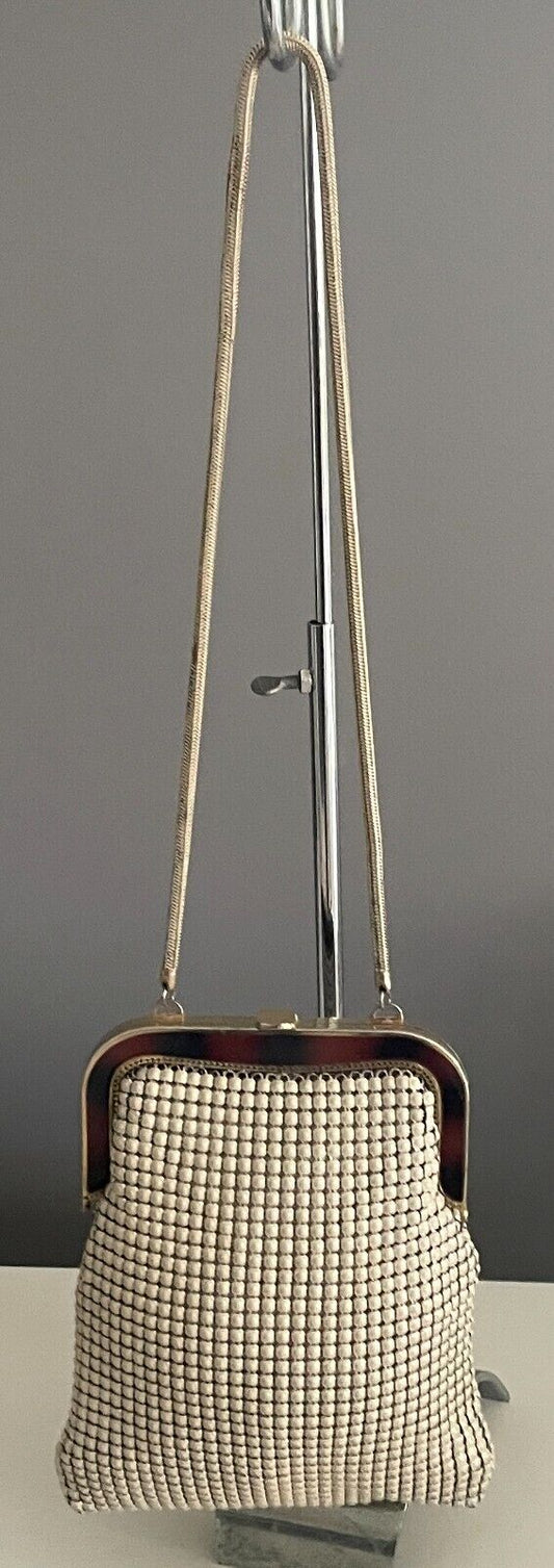 Vtg 70s GLOMESH Shoulder Bag Beige Chainlink Aluminium Mesh Medium Size