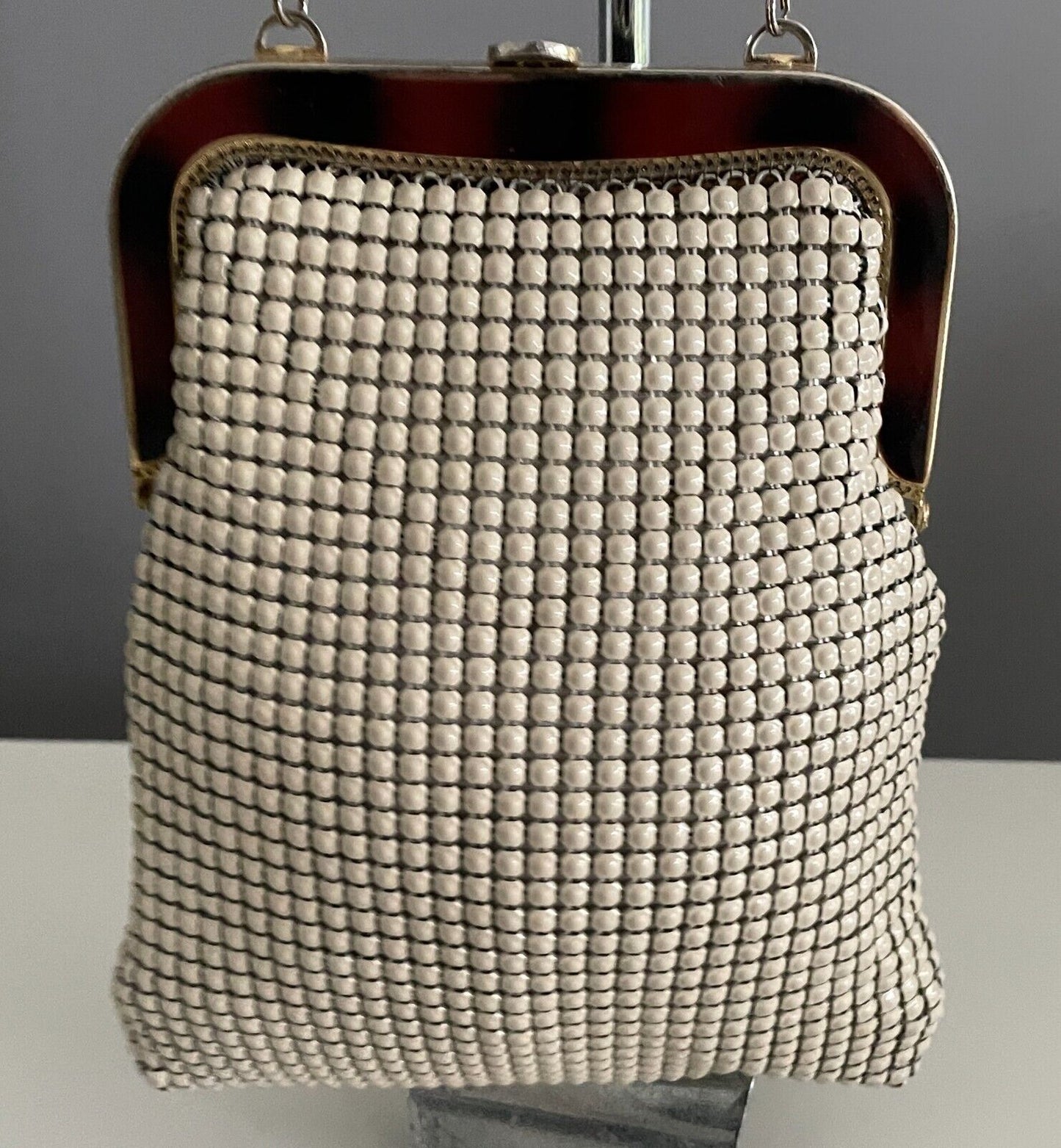 Vtg 70s GLOMESH Shoulder Bag Beige Chainlink Aluminium Mesh Medium Size