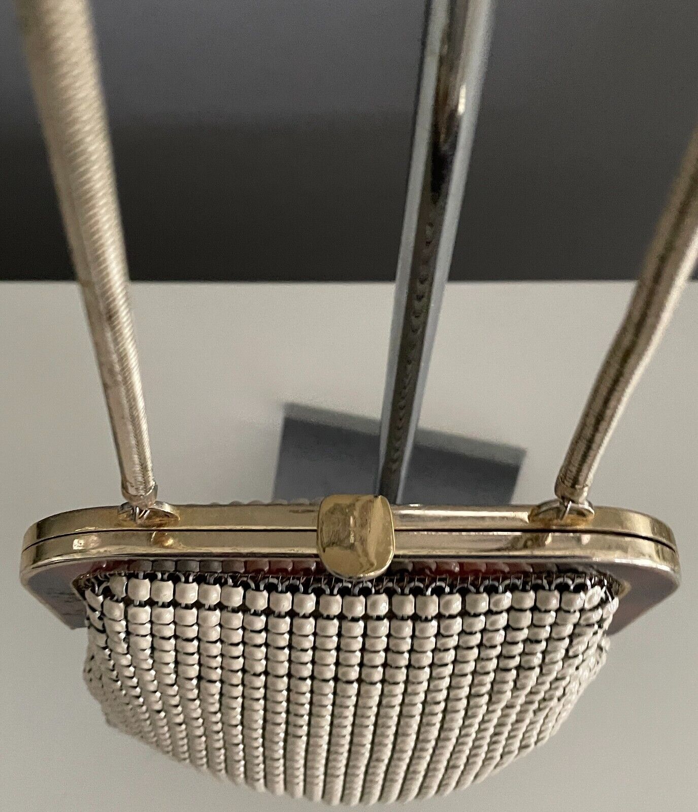 Vtg 70s GLOMESH Shoulder Bag Beige Chainlink Aluminium Mesh Medium Size