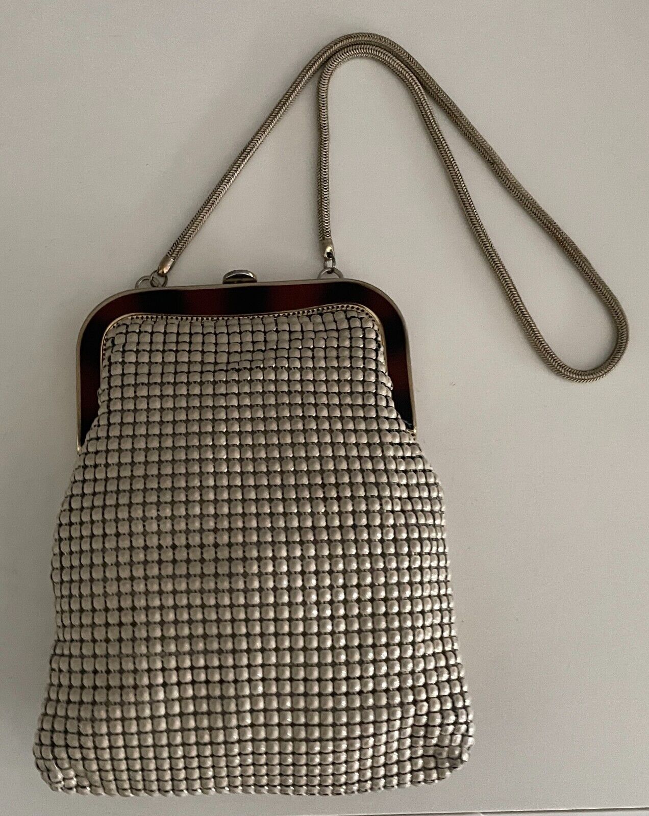 Vtg 70s GLOMESH Shoulder Bag Beige Chainlink Aluminium Mesh Medium Size