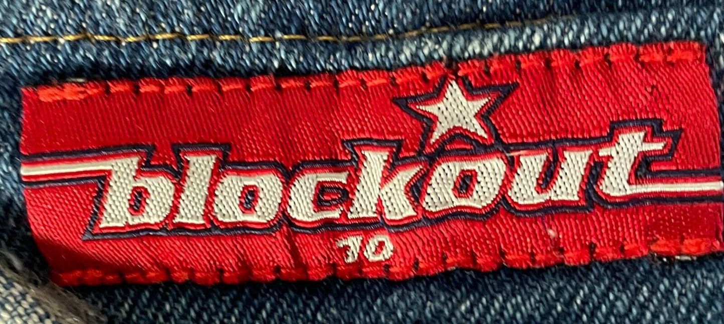 BLOCKOUT Jeans Mini Skirt Blue Denim Low Rise Micro Zip Pocket Trim Size 10