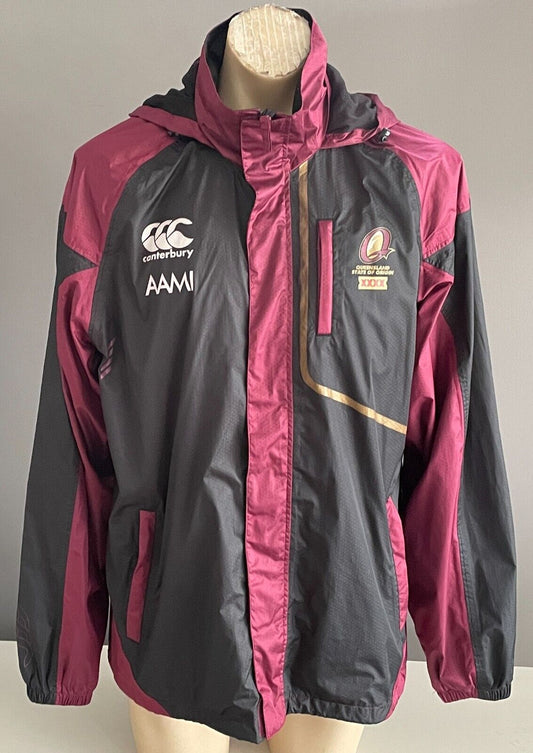 CANTERBURY QLD State Of Origin Anorak Spray Jacket Mens XL Maroon Black Hoody
