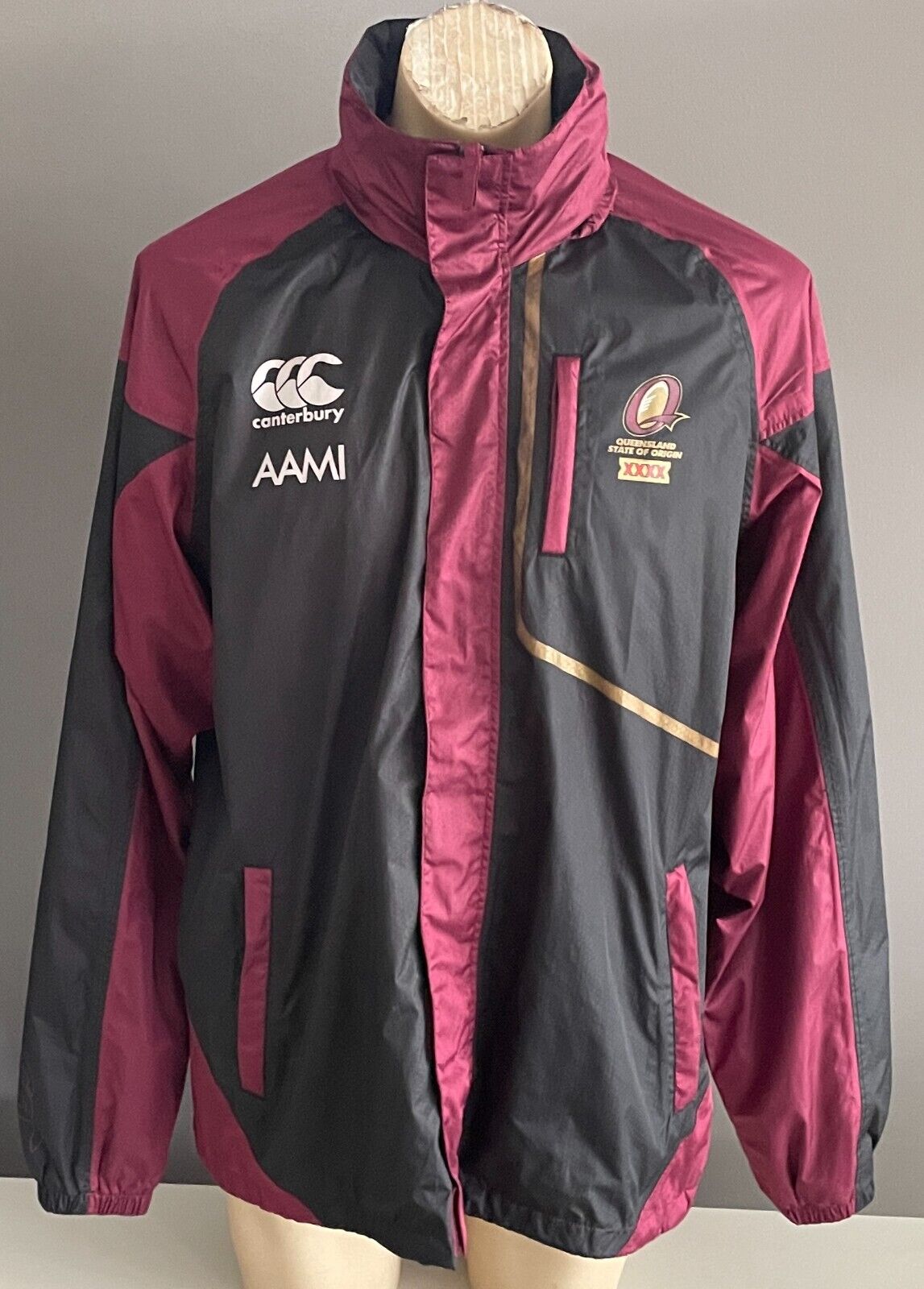 CANTERBURY QLD State Of Origin Anorak Spray Jacket Mens XL Maroon Black Hoody