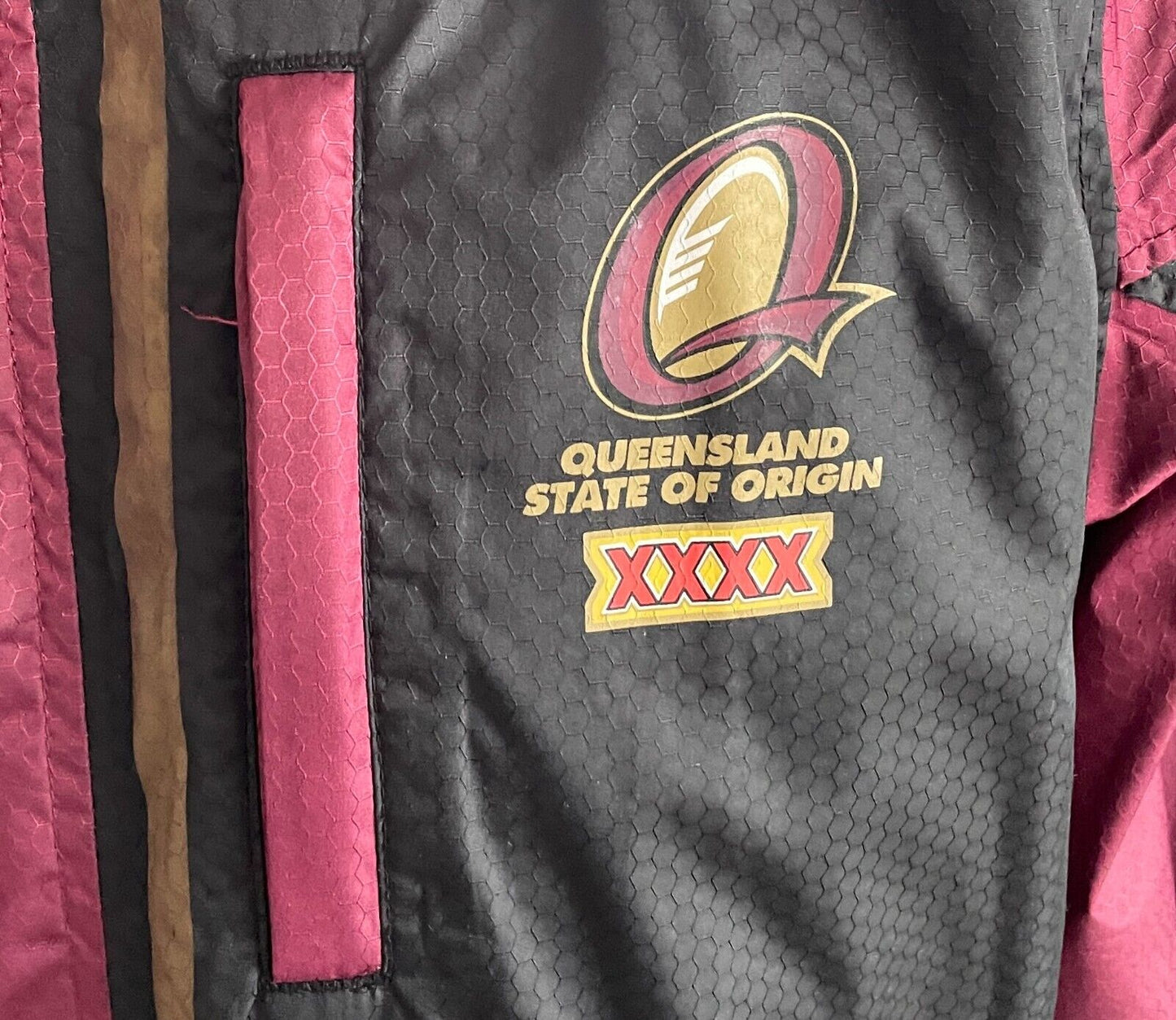 CANTERBURY QLD State Of Origin Anorak Spray Jacket Mens XL Maroon Black Hoody