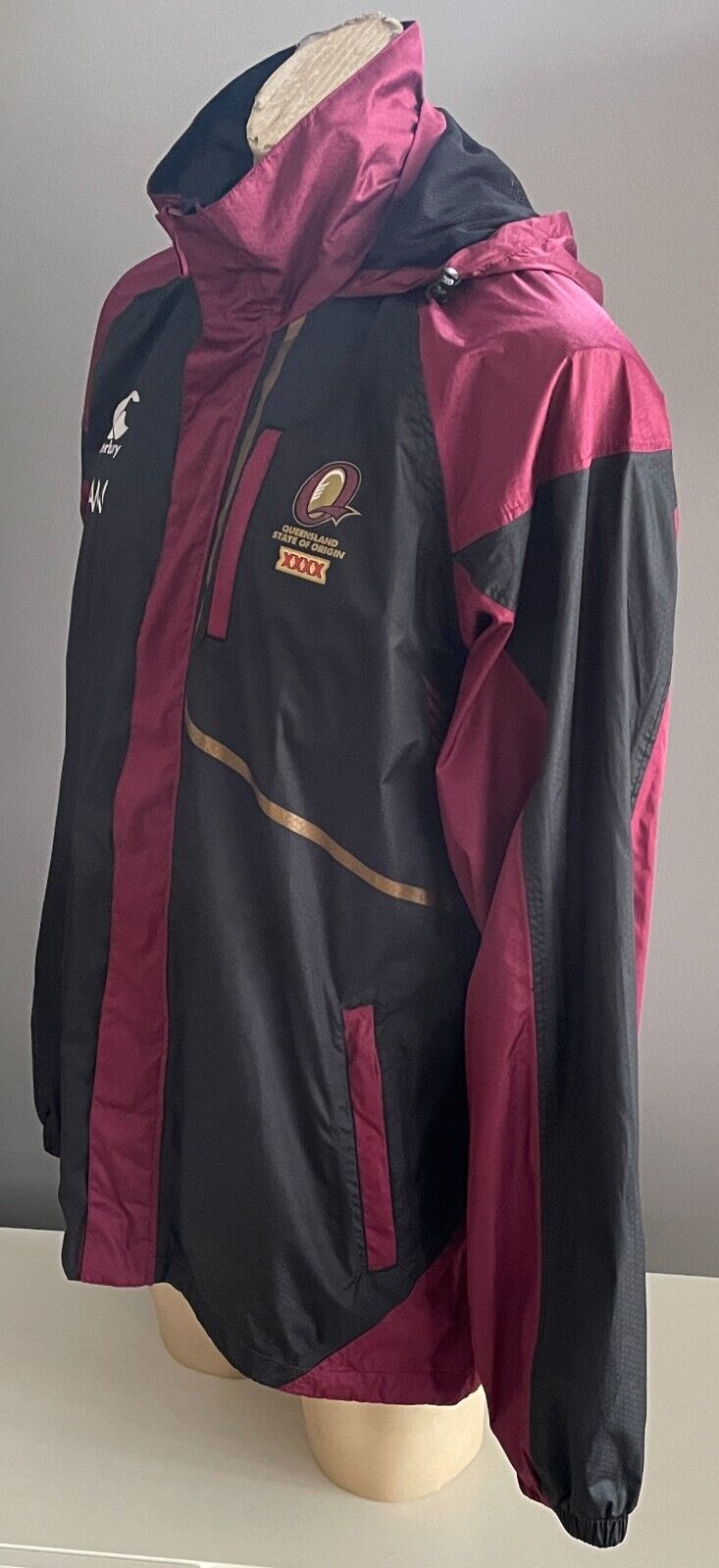CANTERBURY QLD State Of Origin Anorak Spray Jacket Mens XL Maroon Black Hoody