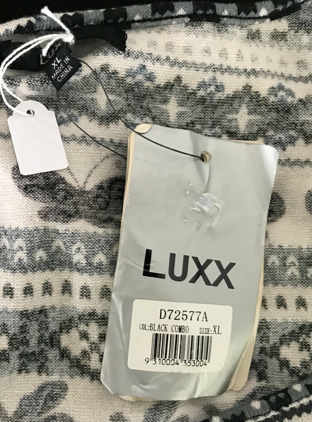 LUXX Sheath Dress White Grey Black & Print Bodice 3/4 Sleeve Size XL 12 NEW