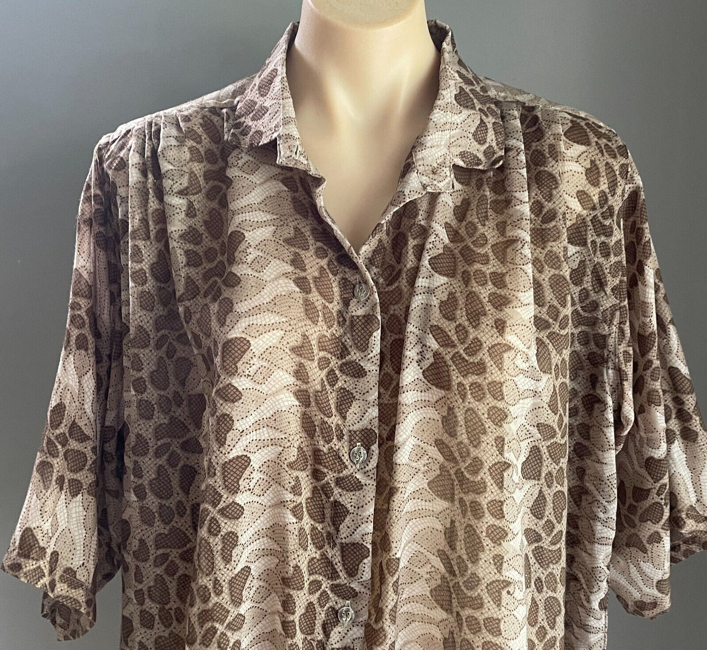 BEACH COLLECTION Top Swim Cover Brown Semi Sheer 3/4 Sleeve Over Shirt 12 14