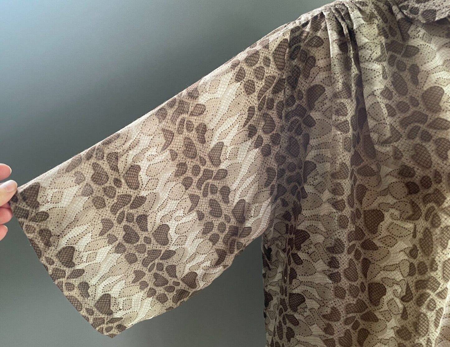 BEACH COLLECTION Top Swim Cover Brown Semi Sheer 3/4 Sleeve Over Shirt 12 14