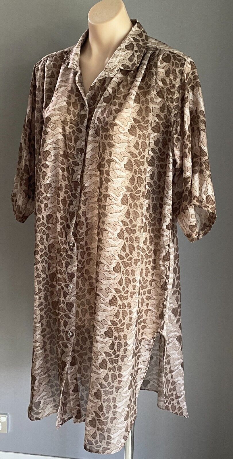 BEACH COLLECTION Top Swim Cover Brown Semi Sheer 3/4 Sleeve Over Shirt 12 14