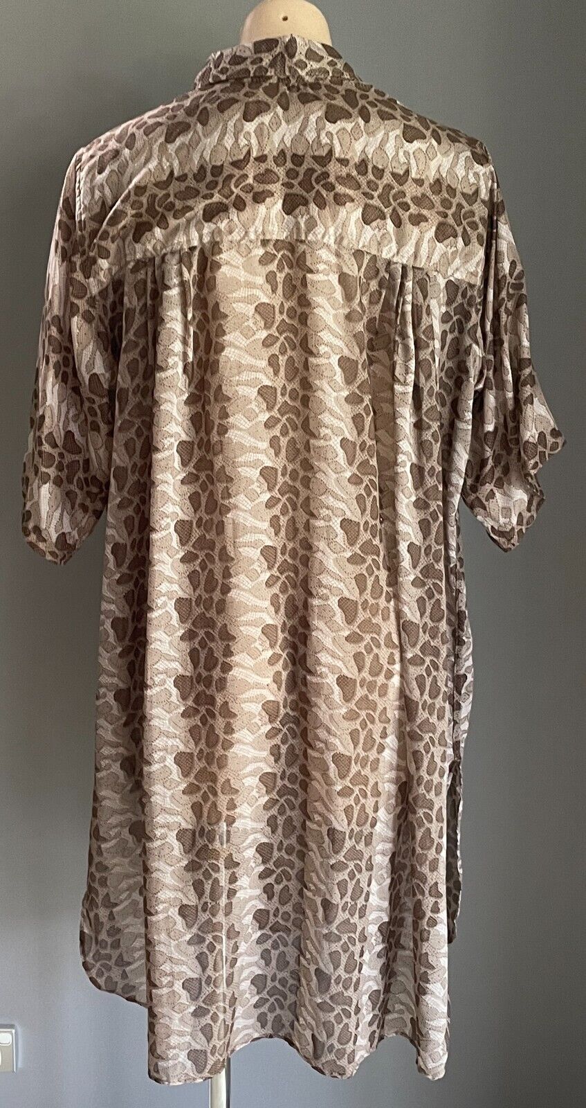 BEACH COLLECTION Top Swim Cover Brown Semi Sheer 3/4 Sleeve Over Shirt 12 14