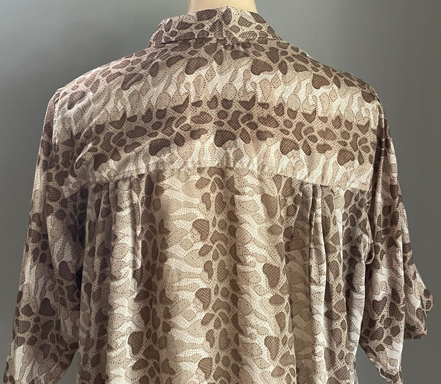 BEACH COLLECTION Top Swim Cover Brown Semi Sheer 3/4 Sleeve Over Shirt 12 14