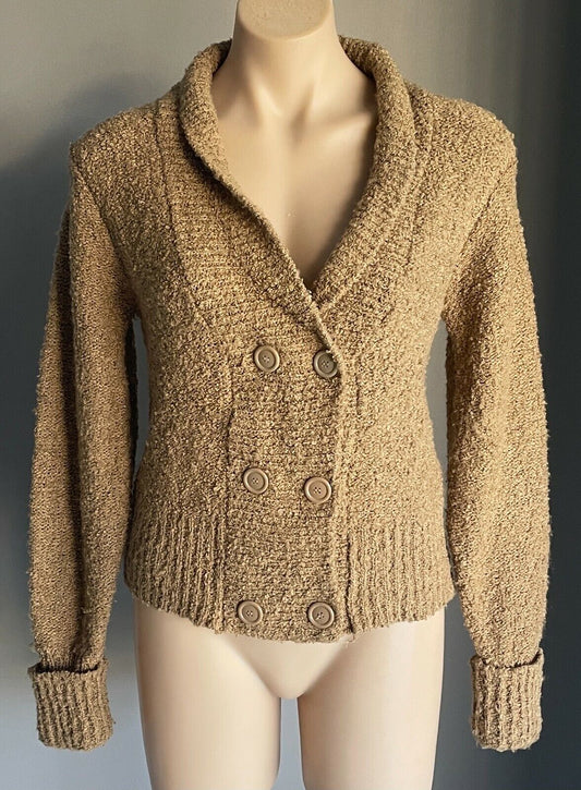 PANTHER Cardigan Light Brown Chunky Knit Shawl Collar Long Sleeve Size M 12