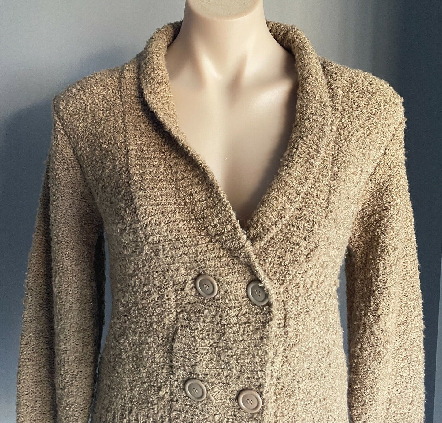 PANTHER Cardigan Light Brown Chunky Knit Shawl Collar Long Sleeve Size M 12