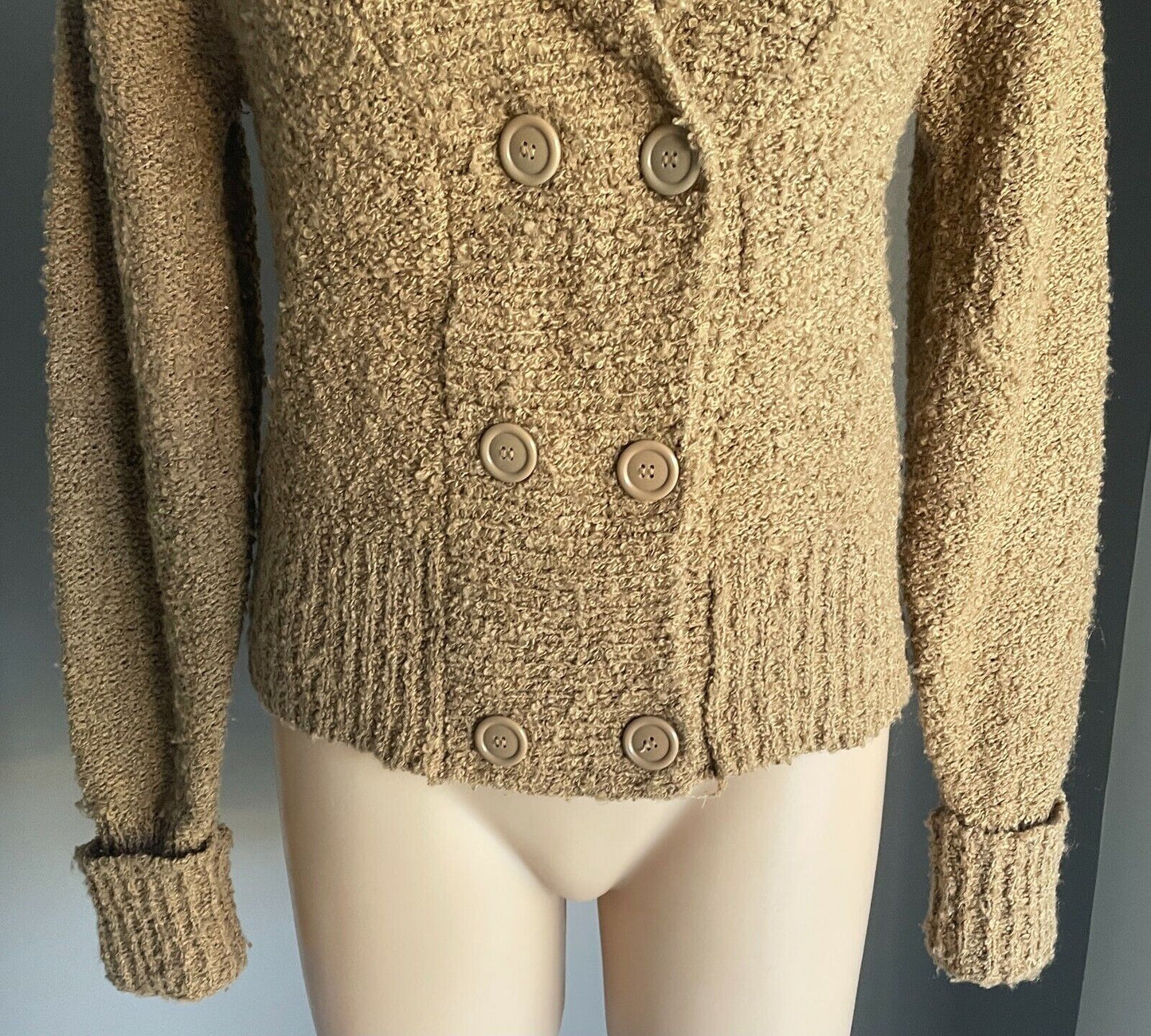 PANTHER Cardigan Light Brown Chunky Knit Shawl Collar Long Sleeve Size M 12
