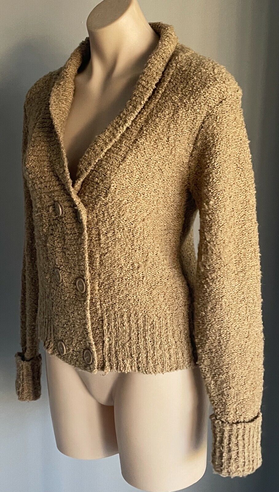 PANTHER Cardigan Light Brown Chunky Knit Shawl Collar Long Sleeve Size M 12
